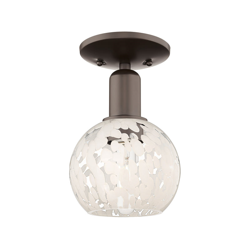 Innovations White Mouchette 6in 1-Light Semi-Flush Mount | Industrial Oil Rubbed Bronze Steel and White Glass | Entryway & | Model 716-1C-OB-G1216-6WM