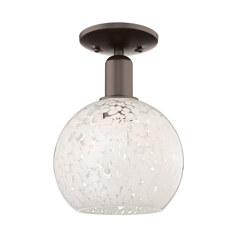 Innovations Lighting White Mouchette 8in 1-Light Semi-Flush Mount | Industrial Oil Rubbed Bronze and White Mouchette Glass | Model 716-1C-OB-G1216-8WM