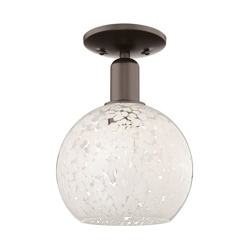 Innovations Lighting White Mouchette 8in 1-Light Semi-Flush Mount | Industrial Oil Rubbed Bronze and White Mouchette Glass | Model 716-1C-OB-G1216-8WM