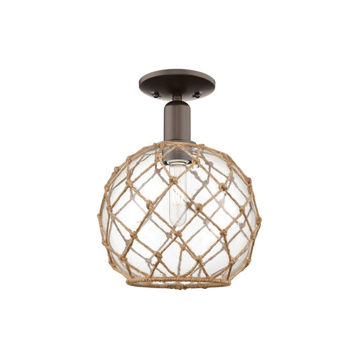 Innovations Farmhouse Rope 10in 1-Light Semi-Flush Mount | Industrial Oil Rubbed Bronze Steel and Clear Glass with Brown Rope | Model 716-1C-OB-G122-10RB