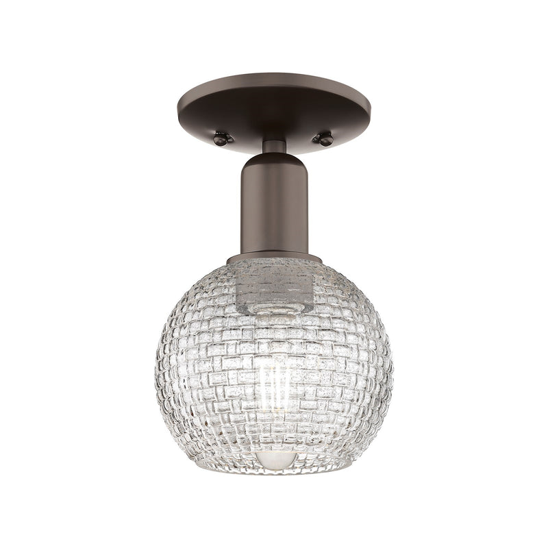 Innovations Athens 6in 1-Light Semi-Flush Mount | Industrial Oil Rubbed Bronze Steel and Clear Basket Weave Glass | Entryway & | Model 716-1C-OB-G122C-6CL