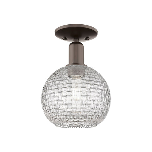 Innovations Athens 8in 1-Light Semi-Flush Mount | Industrial Oil Rubbed Bronze Steel and Clear Basket Weave Glass | Hallway & | Model 716-1C-OB-G122C-8CL