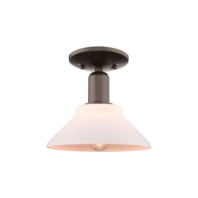 Innovations Orwell 8.375in 1-Light Semi-Flush Mount | Industrial Oil Rubbed Bronze Steel and Matte White Glass | Entryway & Hallway | Model 716-1C-OB-G131