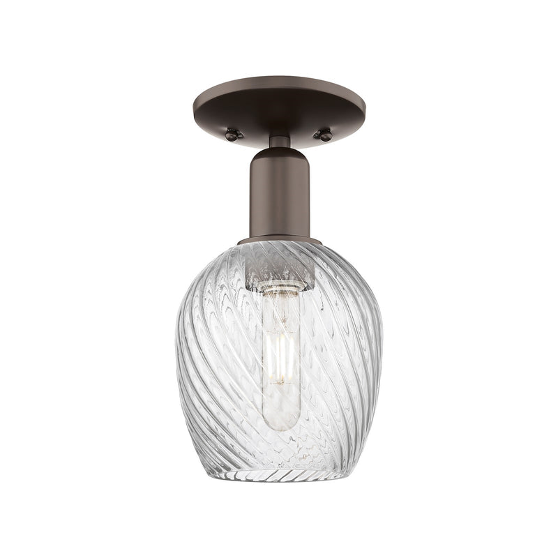 Innovations Salina 6in 1-Light Semi-Flush Mount | Industrial Oil Rubbed Bronze Steel and Clear Spiral Fluted Glass | Damp-Rated | Model 716-1C-OB-G292