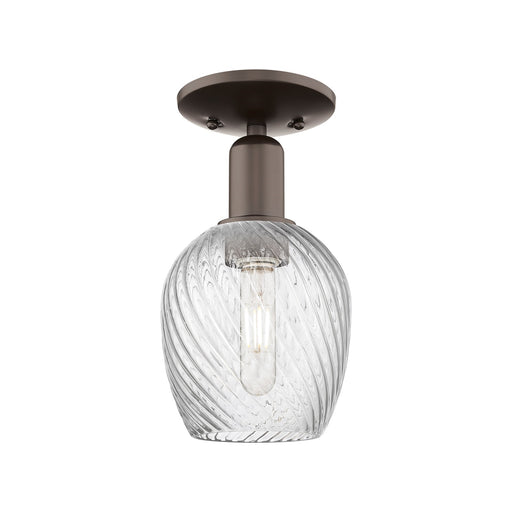 Innovations Salina 6in 1-Light Semi-Flush Mount | Industrial Oil Rubbed Bronze Steel and Clear Spiral Fluted Glass | Damp-Rated | Model 716-1C-OB-G292