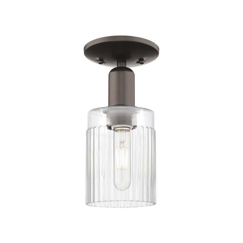 Innovations Hadley 4.5in 1-Light Semi-Flush Mount | Industrial Oil Rubbed Bronze Steel and Clear Ribbed Glass | Entryway & Hallway | Model 716-1C-OB-G342
