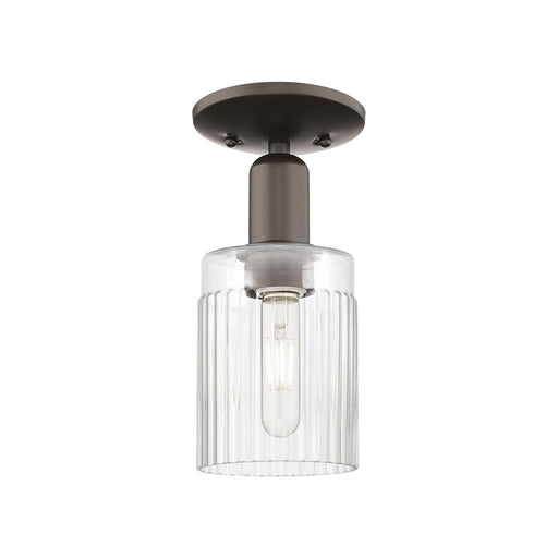 Innovations Hadley 4.5in 1-Light Semi-Flush Mount | Industrial Oil Rubbed Bronze Steel and Clear Ribbed Glass | Entryway & Hallway | Model 716-1C-OB-G342