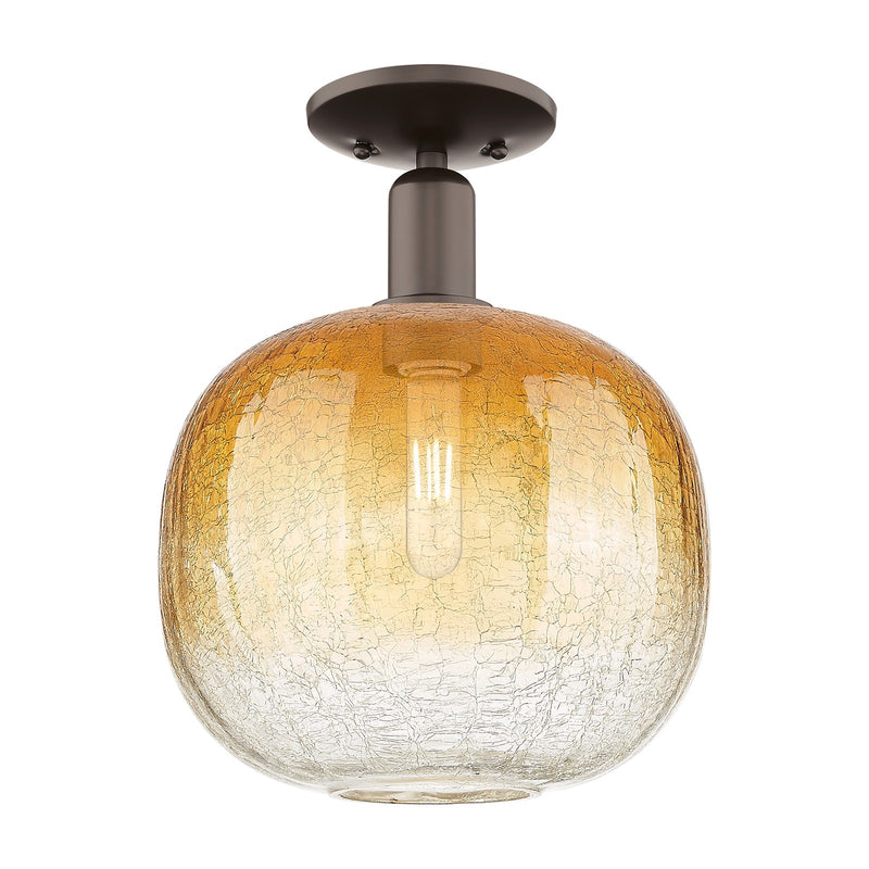 Innovations Brookhaven Sphere 10.5in 1-Light Semi-Flush Mount | Industrial Oil Rubbed Bronze Steel and Amber Glass | Model 716-1C-OB-G481-10AM