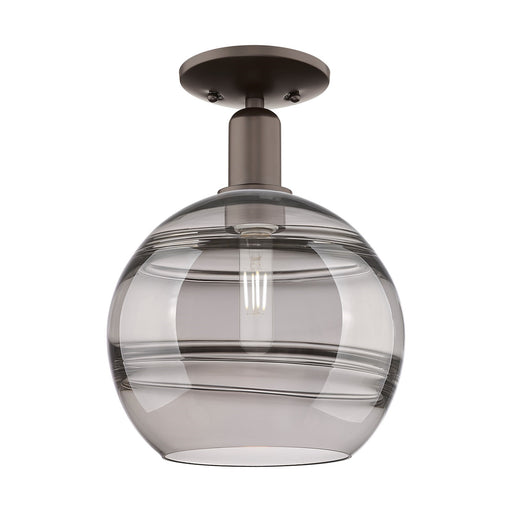 Innovations Rochester 10in 1-Light Semi-Flush Mount | Industrial Oil Rubbed Bronze Steel and Light Smoke Glass | Damp-Rated | Model 716-1C-OB-G556-10SM