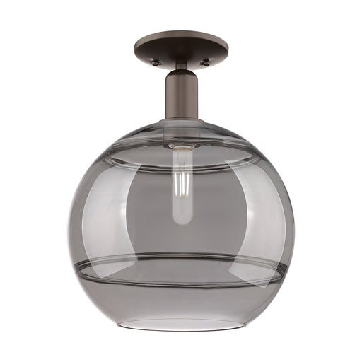 Innovations Rochester 12in 1-Light Semi-Flush Mount | Industrial Oil Rubbed Bronze Steel and Light Smoke Glass | Hallway & | Model 716-1C-OB-G556-12SM