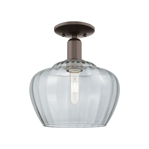Innovations Fenton 11in 1-Light Semi-Flush Mount | Industrial Oil Rubbed Bronze Steel and Clear Ribbed Glass | Entryway & Hallway | Model 716-1C-OB-G92-L