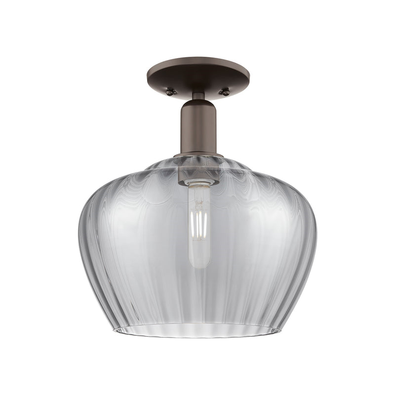 Innovations Fenton 11in 1-Light Semi-Flush Mount | Industrial Oil Rubbed Bronze Steel and Light Smoke Ribbed Glass | Entryway & | Model 716-1C-OB-G93-L