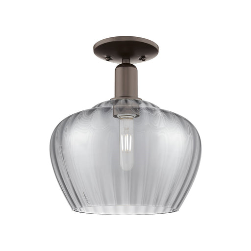 Innovations Fenton 11in 1-Light Semi-Flush Mount | Industrial Oil Rubbed Bronze Steel and Light Smoke Ribbed Glass | Entryway & | Model 716-1C-OB-G93-L