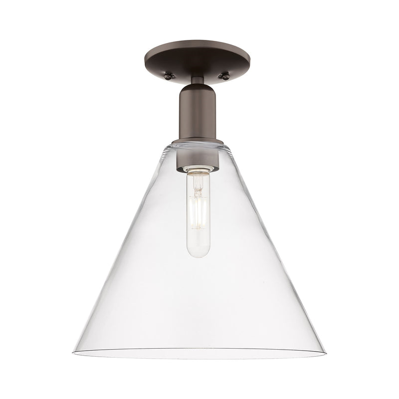 Innovations Berkshire Glass 12in 1-Light Semi-Flush Mount | Industrial Oil Rubbed Bronze Steel and Clear Glass | Hallway & | Model 716-1C-OB-GBC-122