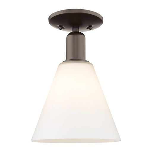 Innovations Berkshire Glass 8in 1-Light Semi-Flush Mount | Industrial Oil Rubbed Bronze Steel and Matte White Glass | Damp-Rated | Model 716-1C-OB-GBC-81