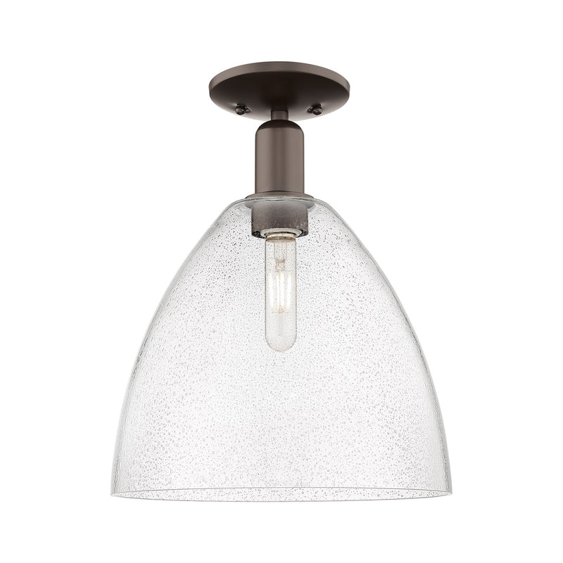 Innovations Bristol 12in 1-Light Semi-Flush Mount | Industrial Oil Rubbed Bronze Steel and Seedy Glass Dome Shade | Entryway & | Model 716-1C-OB-GBD-124