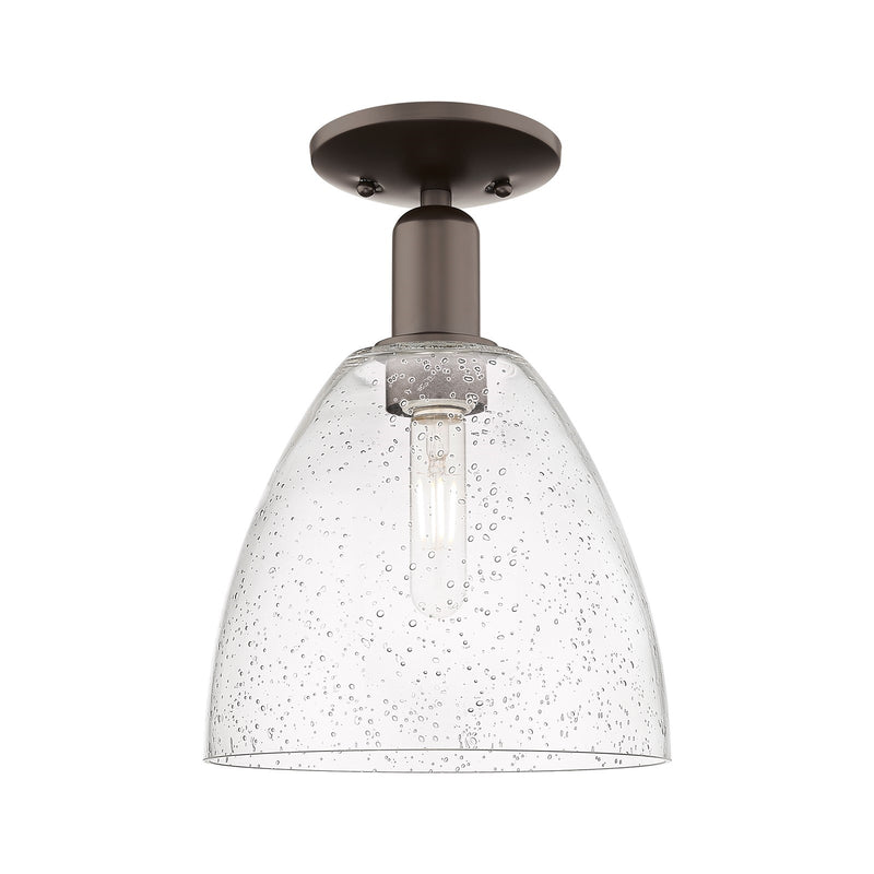 Innovations Bristol 9in 1-Light Semi-Flush Mount | Industrial Oil Rubbed Bronze Steel and Seedy Glass | Damp-Rated Hallway & | Model 716-1C-OB-GBD-94