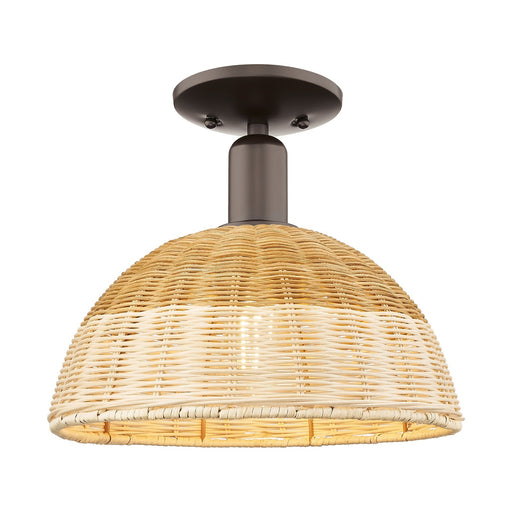 Innovations Natural Ballston Dome 12in 1-Light Semi-Flush Mount | Farmhouse Oil Rubbed Bronze Steel and Natural Fiber Dome | Model 716-1C-OB-NBD2-12-NAT