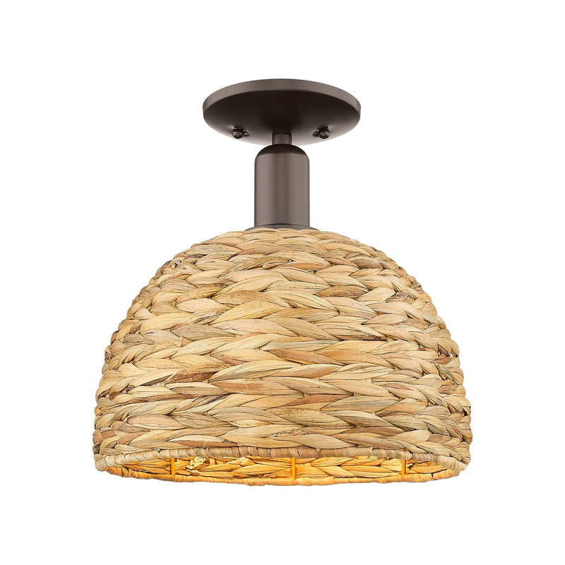 Innovations Woven Rattan 12in 1-Light Semi-Flush Mount | Industrial Oil Rubbed Bronze Steel and Natural Fiber Shade | Model 716-1C-OB-RBD-12-NAT