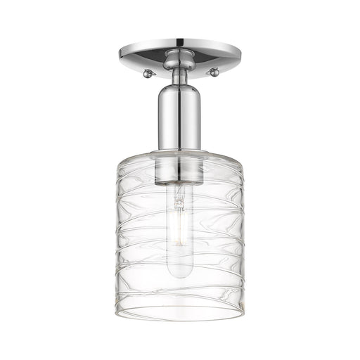 Innovations Cobbleskill 5in 1-Light Semi-Flush Mount | Industrial Polished Chrome Steel and Deco Swirl Clear Glass | Entryway & | Model 716-1C-PC-G1113