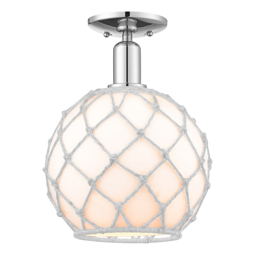 Innovations Farmhouse Rope 10in 1-Light Semi-Flush Mount | Industrial Polished Chrome and White Glass with White Rope | Model 716-1C-PC-G121-10RW