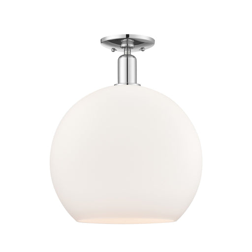 Innovations Athens 14in 1-Light Semi-Flush | Industrial Modern Polished Chrome and Matte White Glass | Damp-Rated Entryway & | Model 716-1C-PC-G121-14