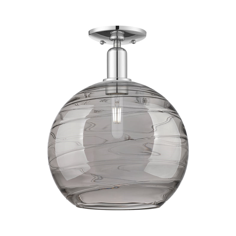 Innovations Athens Deco Swirl 12in 1-Light Semi-Flush Mount | Industrial Polished Chrome and Light Smoke Glass | Damp-Rated | Model 716-1C-PC-G1213-12SM