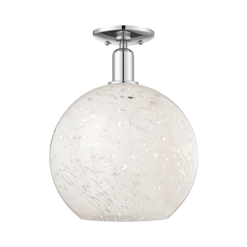 Innovations White Mouchette 12in 1-Light Semi-Flush Mount | Industrial Polished Chrome and White Glass | Entryway & Hallway | Model 716-1C-PC-G1216-12WM