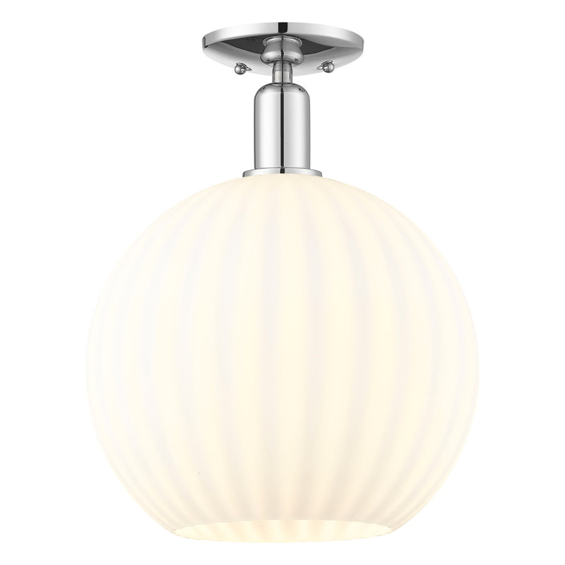 Innovations Lighting Arcadia 12in 1-Light Semi-Flush Mount | Industrial Modern Polished Chrome and White Venetian Glass | Model 716-1C-PC-G1217-12WV