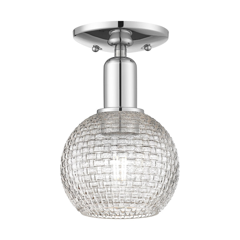 Innovations Athens 6in 1-Light Semi-Flush Mount | Industrial Polished Chrome Steel and Clear Basket Weave Glass | Damp-Rated | Model 716-1C-PC-G122C-6CL