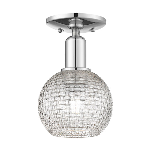 Innovations Athens 6in 1-Light Semi-Flush Mount | Industrial Polished Chrome Steel and Clear Basket Weave Glass | Damp-Rated | Model 716-1C-PC-G122C-6CL