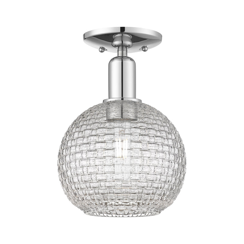 Innovations Athens 8in 1-Light Semi-Flush Mount | Industrial Polished Chrome and Clear Basket Weave Glass | Entryway & Hallway | Model 716-1C-PC-G122C-8CL