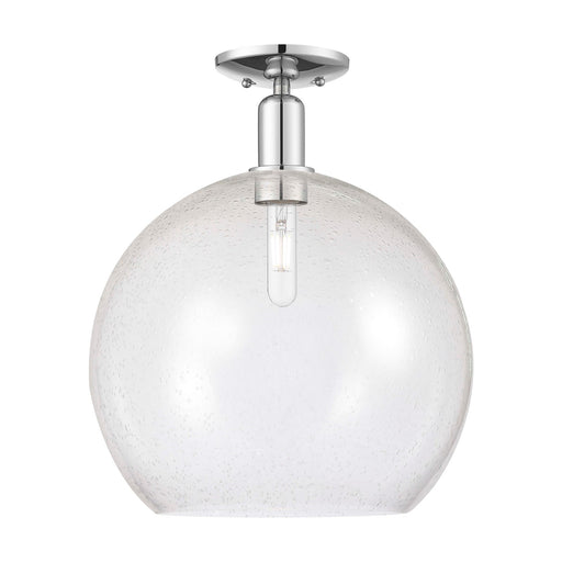 Innovations Athens 14in 1-Light Semi-Flush | Industrial Polished Chrome Steel and Seedy Glass | Damp-Rated Hallway & Bathroom | Model 716-1C-PC-G124-14
