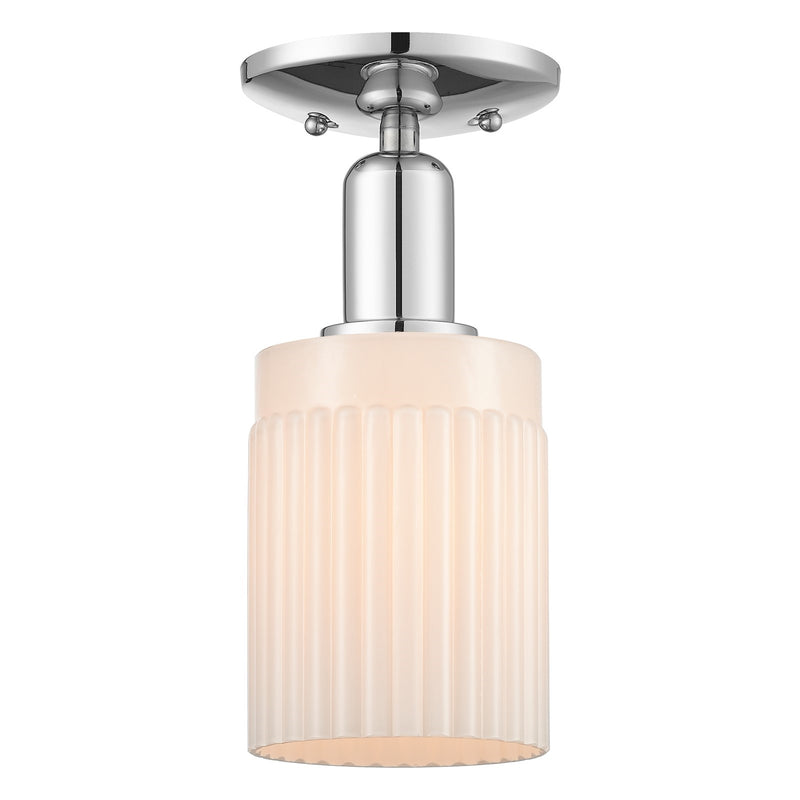 Innovations Hadley 1-Light 4.5in Semi-Flush Mount | Industrial Polished Chrome and Matte White Ribbed Glass | Kitchen & Hallway | Model 716-1C-PC-G341