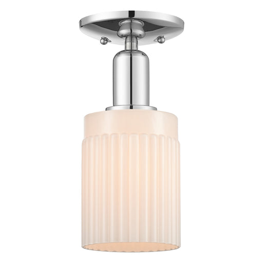 Innovations Hadley 1-Light 4.5in Semi-Flush Mount | Industrial Polished Chrome and Matte White Ribbed Glass | Kitchen & Hallway | Model 716-1C-PC-G341