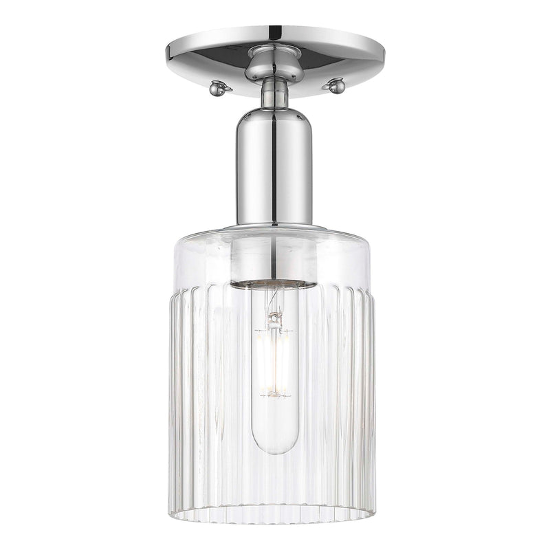 Innovations Hadley 1-Light 4.5in Semi-Flush Mount | Industrial Polished Chrome Steel and Clear Ribbed Glass | Hallway & Entryway | Model 716-1C-PC-G342