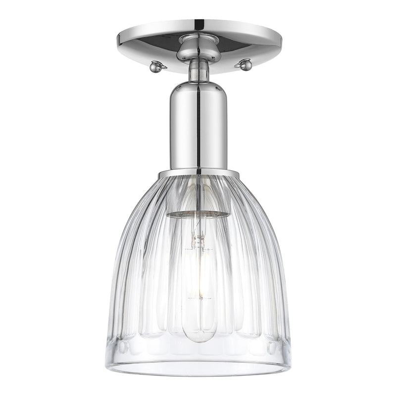 Innovations Brookfield 6in 1-Light Semi-Flush Mount | Industrial Polished Chrome Steel and Clear Ribbed Glass | Entryway & Hallway | Model 716-1C-PC-G442