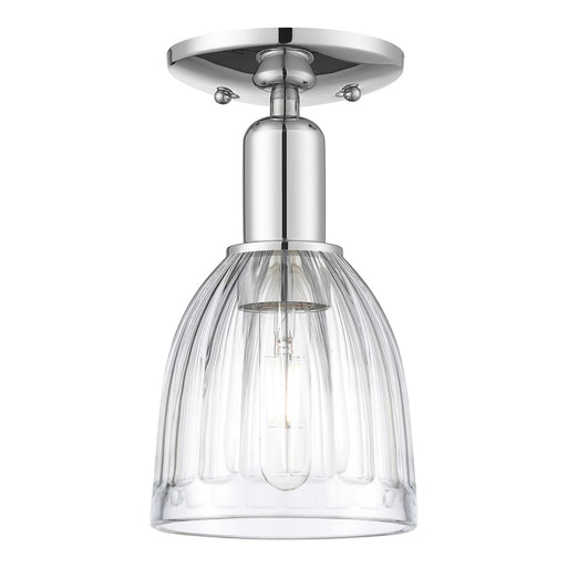 Innovations Brookfield 6in 1-Light Semi-Flush Mount | Industrial Polished Chrome Steel and Clear Ribbed Glass | Entryway & Hallway | Model 716-1C-PC-G442