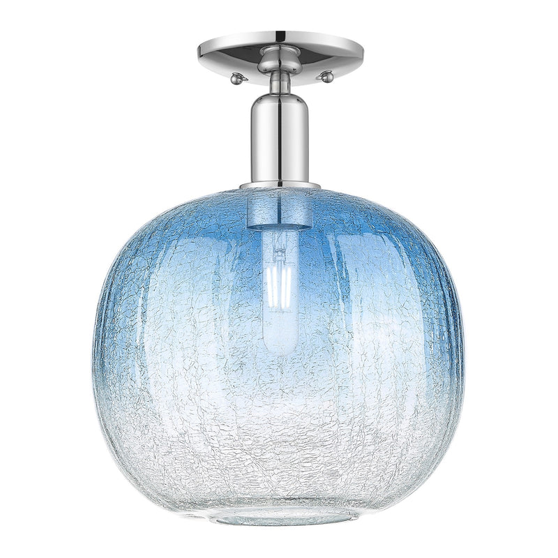 Innovations Brookhaven Sphere 10.5in 1-Light Semi-Flush Mount | Industrial Polished Chrome and Sapphire Blue Glass | Entryway | Model 716-1C-PC-G481-10SB