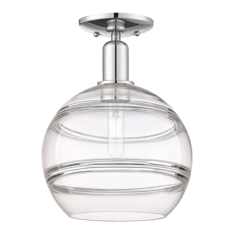 Innovations Rochester 10in 1-Light Semi-Flush Mount | Industrial Polished Chrome Steel and Clear Glass | Entryway & Hallway | Model 716-1C-PC-G556-10CL