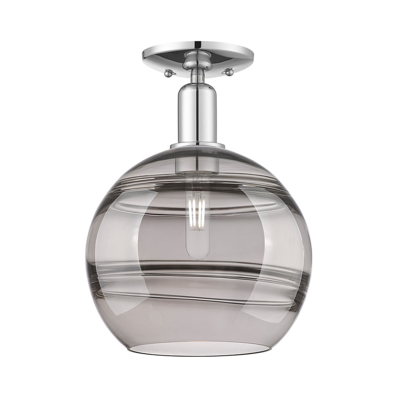 Innovations Rochester 10in 1-Light Semi-Flush Mount | Industrial Polished Chrome and Light Smoke Glass | Entryway & Hallway | Model 716-1C-PC-G556-10SM