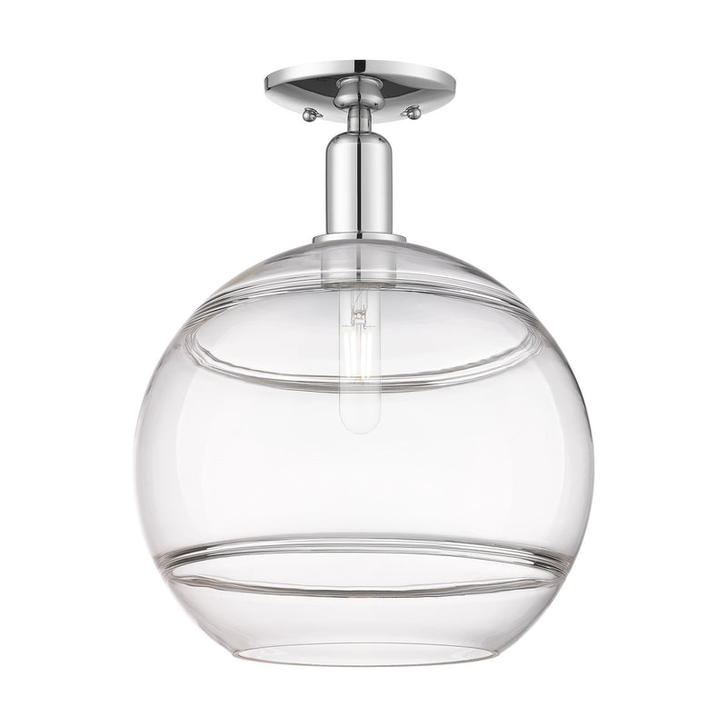 Innovations Rochester 12in 1-Light Semi-Flush Mount | Industrial Polished Chrome Steel and Clear Glass | Entryway & Hallway | Model 716-1C-PC-G556-12CL