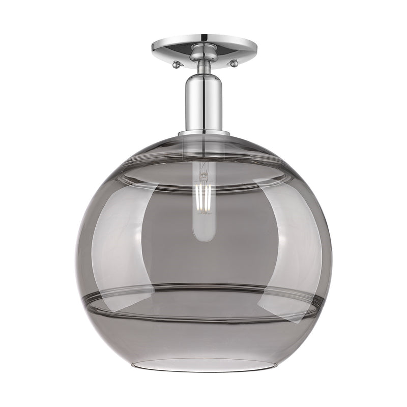 Innovations Rochester 12in 1-Light Semi-Flush Mount | Industrial Polished Chrome Steel and Light Smoke Glass | Entryway & | Model 716-1C-PC-G556-12SM