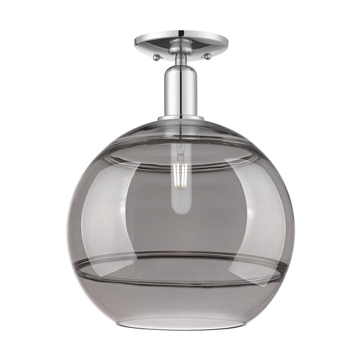 Innovations Rochester 12in 1-Light Semi-Flush Mount | Industrial Polished Chrome Steel and Light Smoke Glass | Entryway & | Model 716-1C-PC-G556-12SM