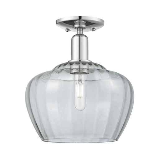 Innovations Fenton 11in 1-Light Semi-Flush Mount | Industrial Polished Chrome Steel and Clear Ribbed Glass | Entryway & Hallway | Model 716-1C-PC-G92-L