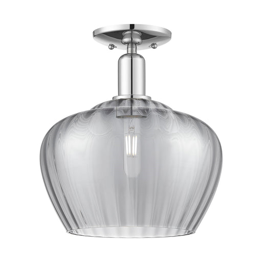 Innovations Fenton 11in 1-Light Semi-Flush Mount | Industrial Polished Chrome and Light Smoke Ribbed Glass | Kitchen & Hallway | Model 716-1C-PC-G93-L