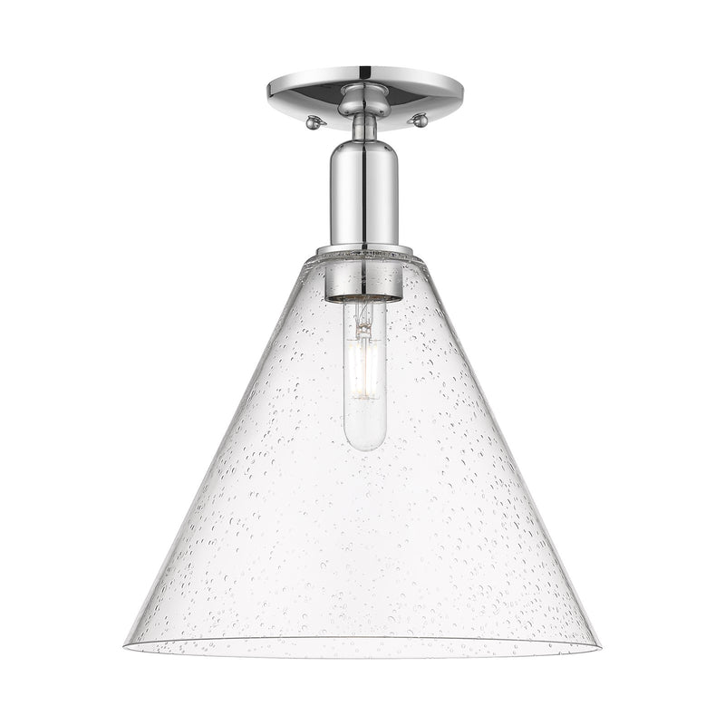 Innovations Berkshire Glass 12in 1-Light Semi-Flush Mount | Industrial Polished Chrome Steel and Seedy Glass | Entryway & | Model 716-1C-PC-GBC-124