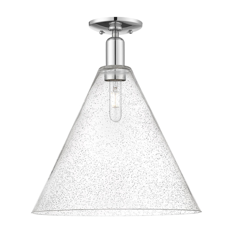 Innovations Berkshire Glass 16in 1-Light Semi-Flush Mount | Industrial Polished Chrome Steel and Seedy Glass | Entryway & | Model 716-1C-PC-GBC-164