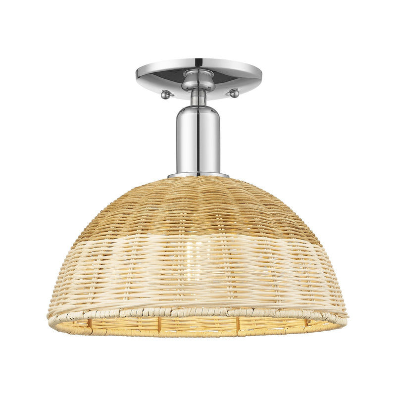 Innovations Natural Ballston Dome 12in 1-Light Semi-Flush Mount | Farmhouse Polished Chrome and Natural Fiber Basketweave | Model 716-1C-PC-NBD2-12-NAT