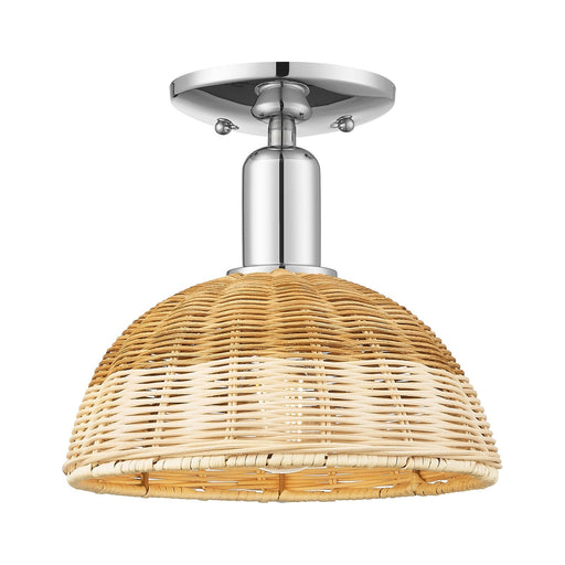 Innovations Natural Ballston Dome 9in 1-Light Semi-Flush Mount | Farmhouse Polished Chrome and Natural Fiber Basketweave | Model 716-1C-PC-NBD2-9-NAT